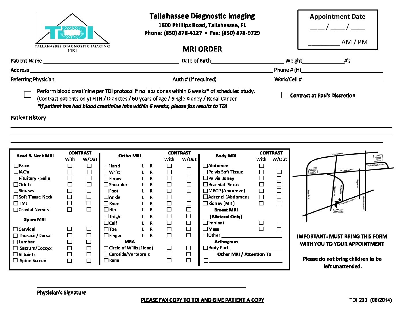 Exam Request Form - Radiology Associates of Tallahassee